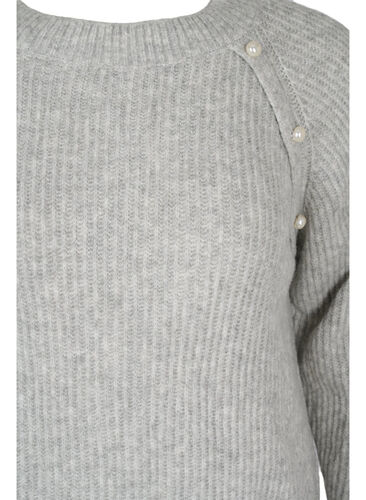 Melange pullover with pearl buttons, Light Grey Melange, Packshot image number 2