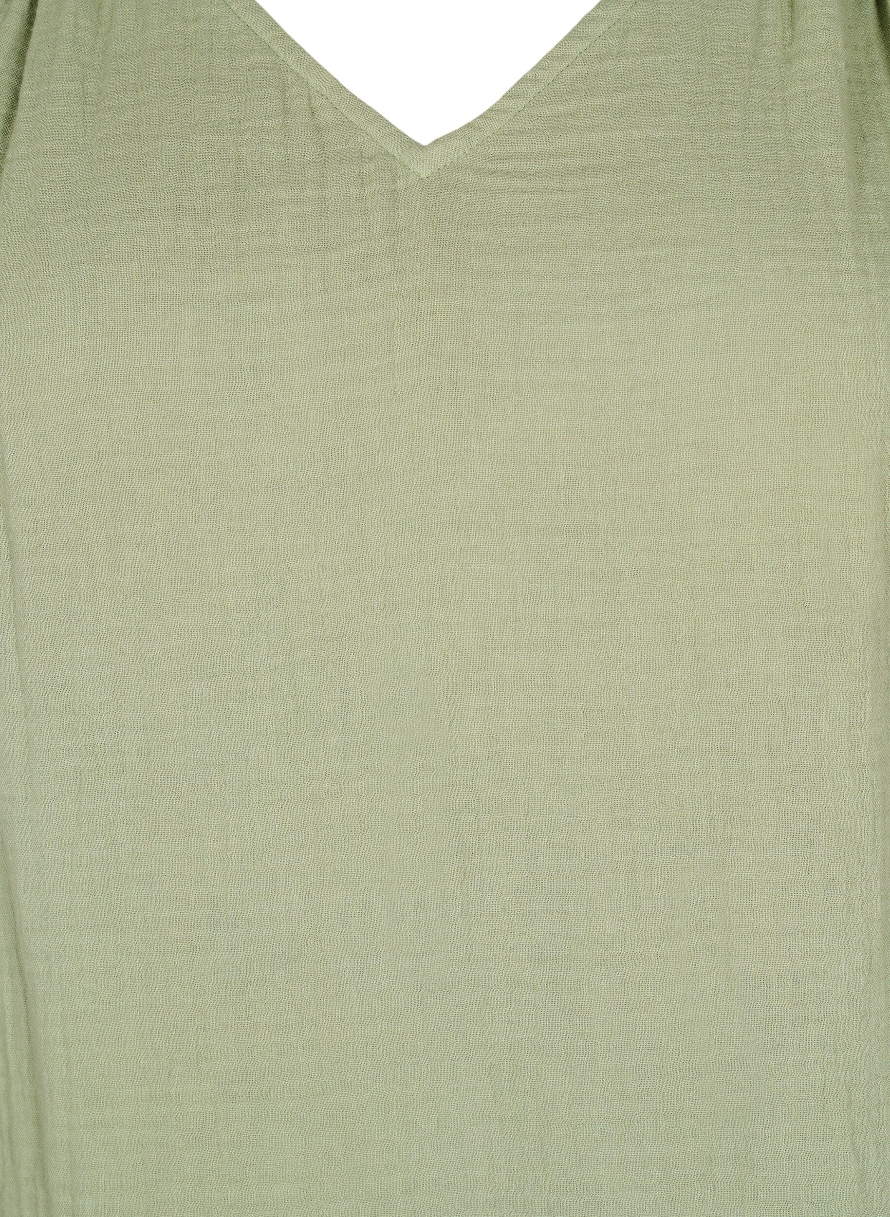 Zizzifashion Sleeveless top in cotton muslin with ruffles, Green, Packshot image number 2