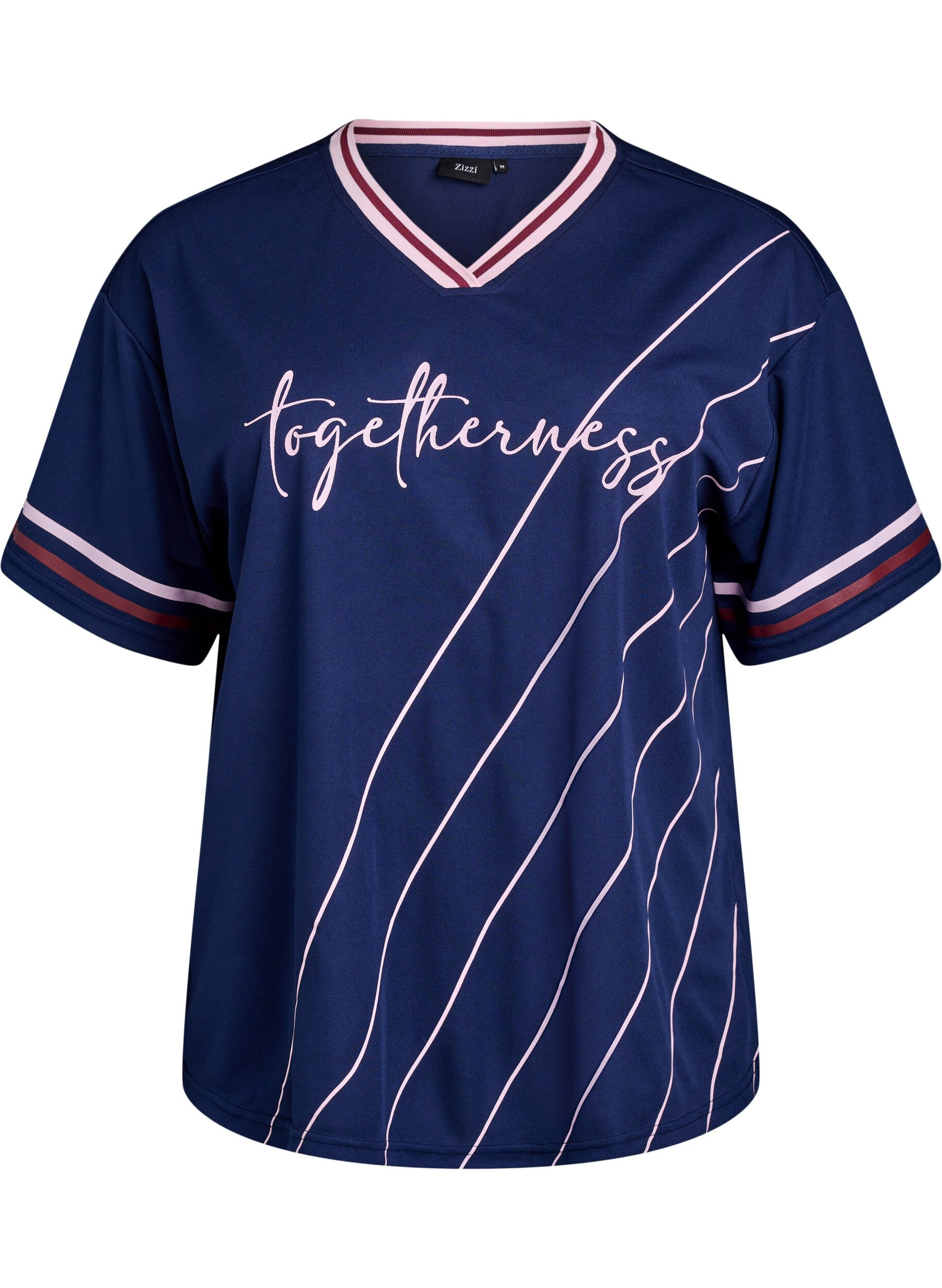 Zizzifashion Sporty t-shirt with stripes and text motif, Blue, Packshot image number 0