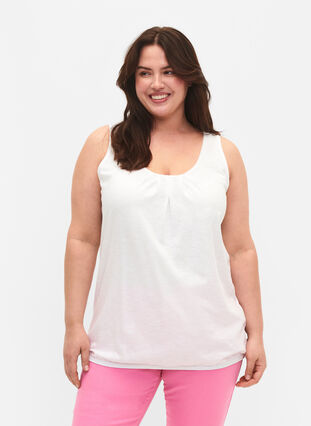 Cotton top with lace trim, Bright White, Model image number 0