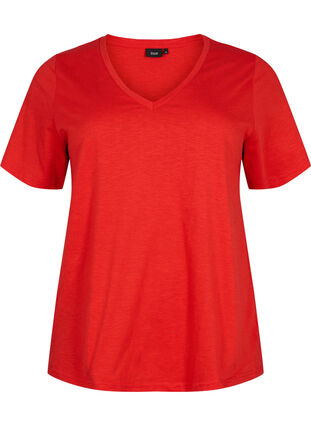 Short sleeve basic t-shirt with v-neck, Flame Scarlet, Packshot image number 0
