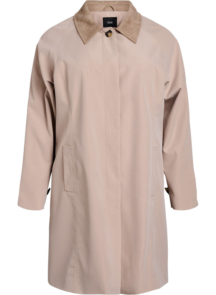 Spring jacket with faux suede collar and concealed button fastening, Beige, Packshot image number 0