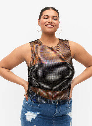 Sleeveless top with stones, Black, Model image number 0
