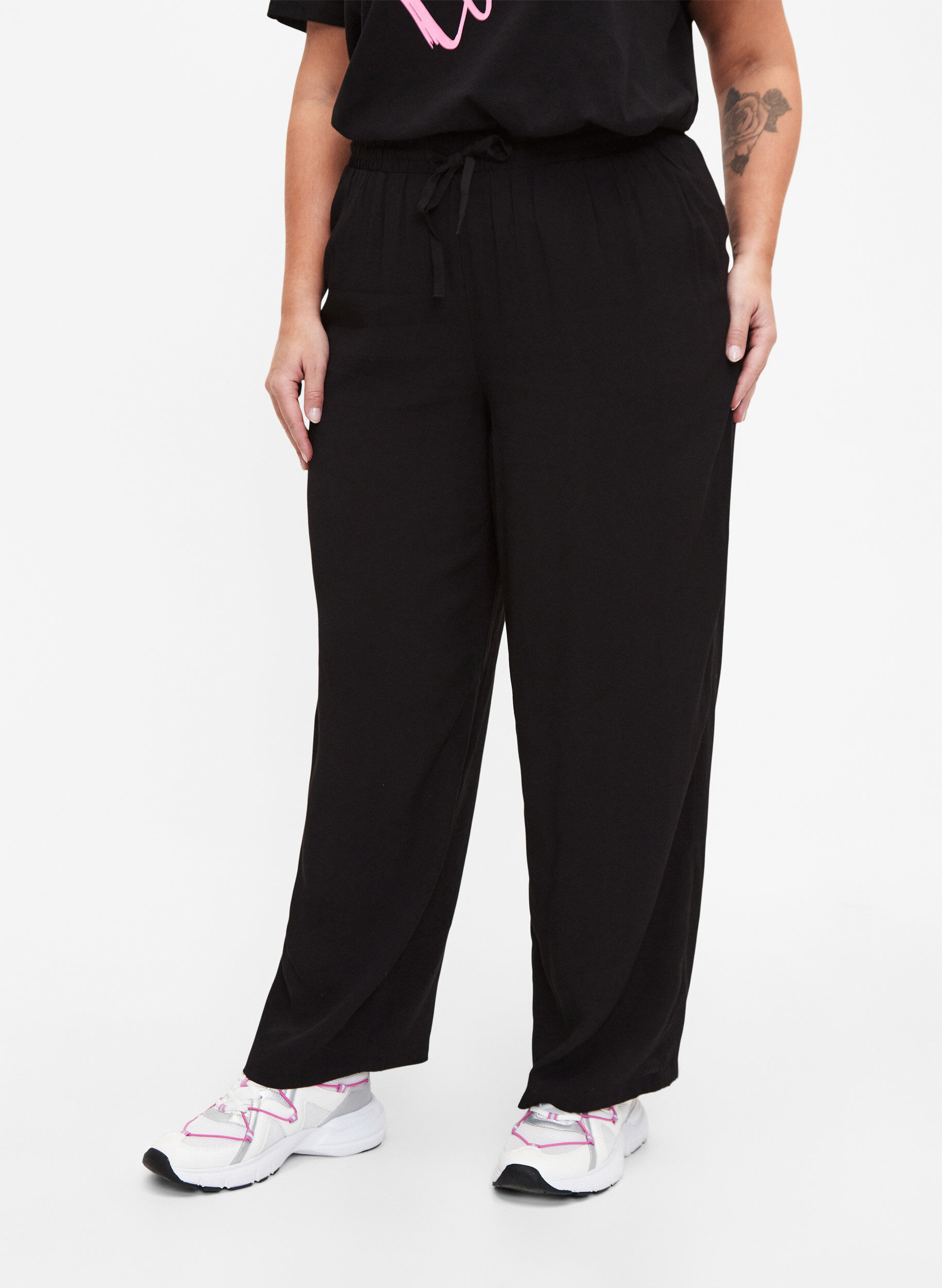 Zizzifashion Loose viscose pants with pockets, Black, Model image number 2