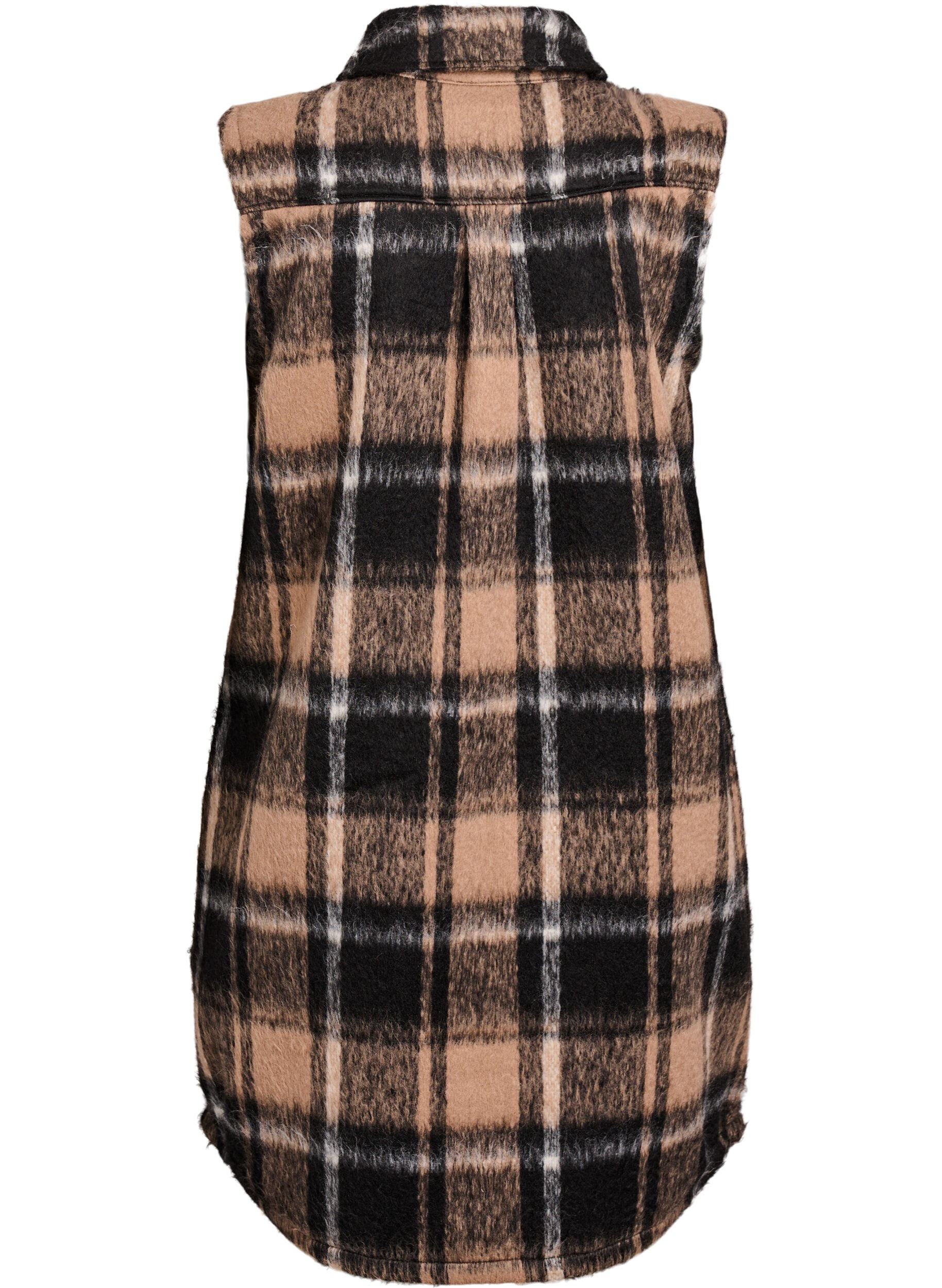 Zizzifashion Long checked vest in brushed quality, Brown, Packshot image number 1