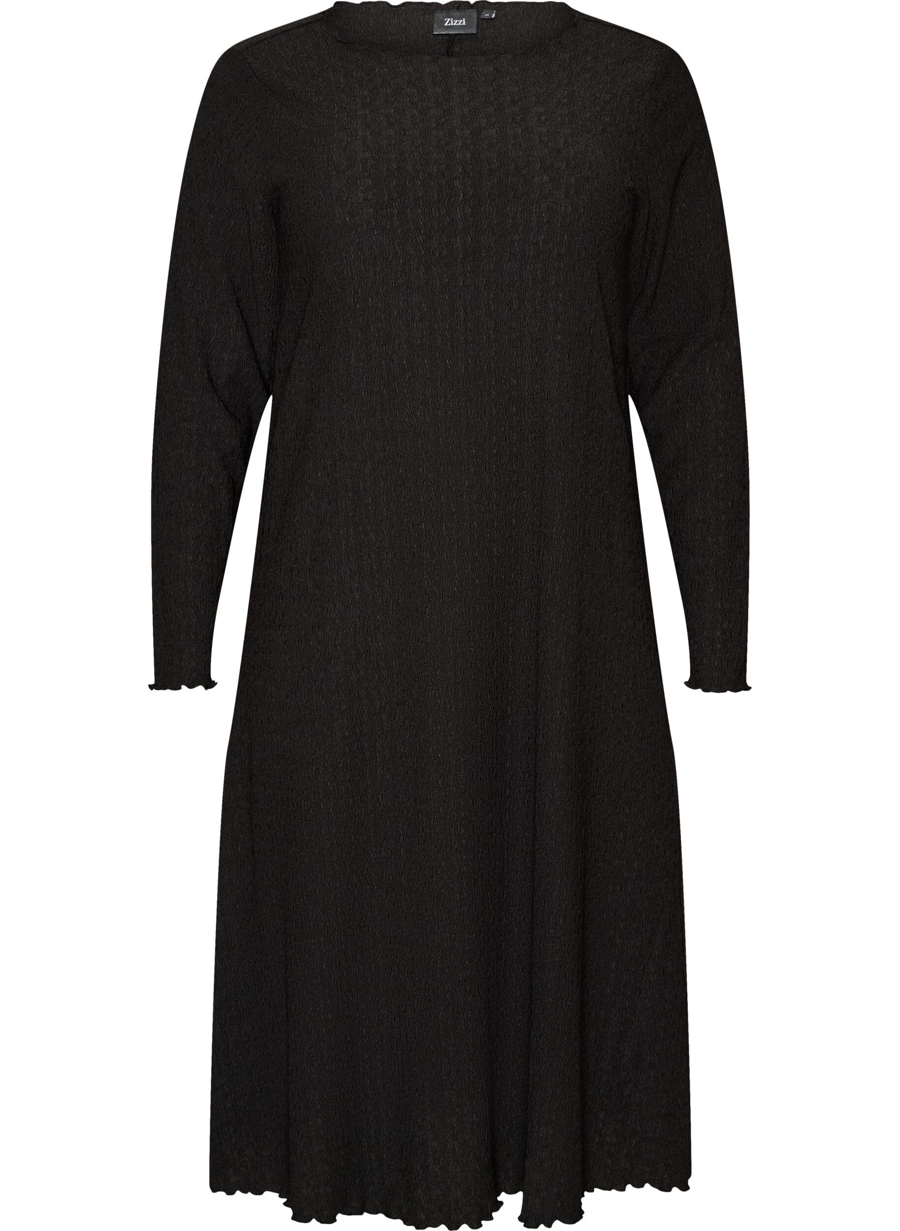 Midi dress with a wavy texture and long sleeves