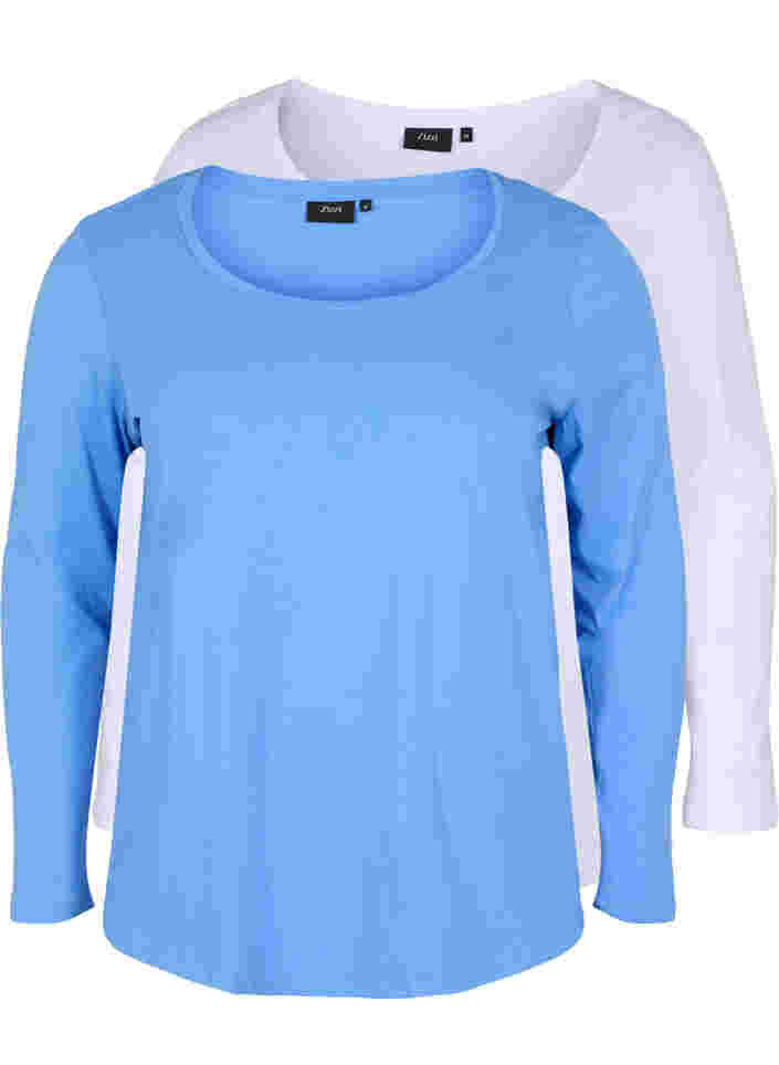 Basic cotton blouse 2-pack, Ultramarine/White, Packshot image number 0