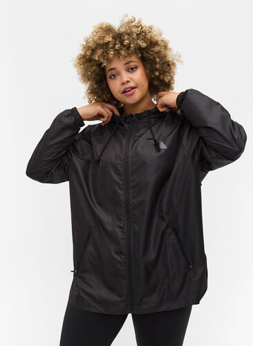Sports jacket with hood and print details, Black, Model image number 0
