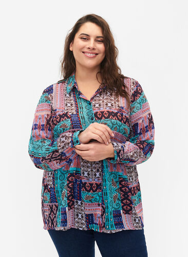 FLASH - Long sleeve shirt with floral print, Multi Ethnic , Model image number 0