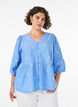 Cotton blouse with embroidered flowers and button fastening, Light Blue, Model image number 0