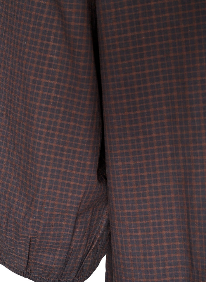 Checked blouse with V-neck and 3/4 sleeves, Brown, Packshot image number 3