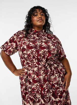 red print shirt dress Red Multi Print Midi Shirt Dress
