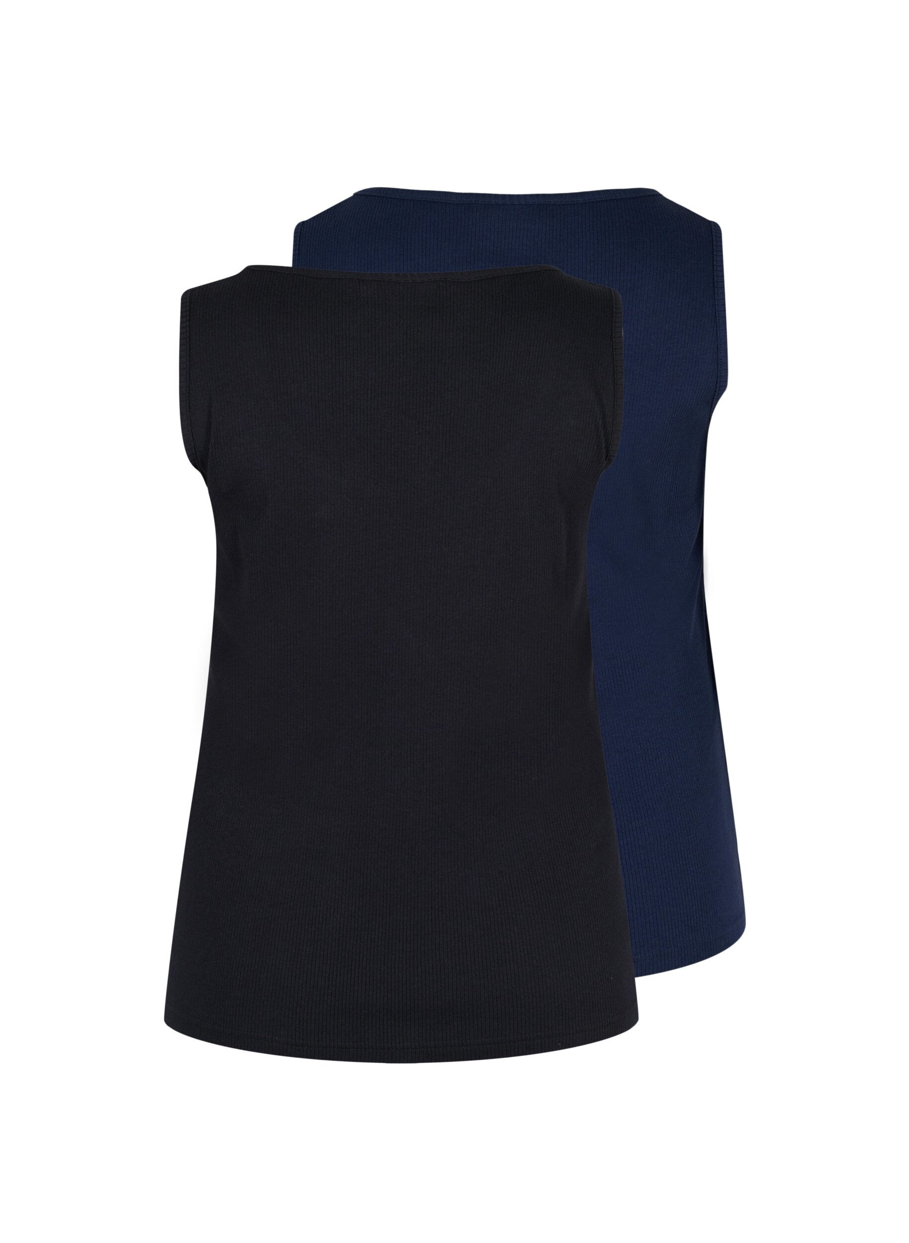 Zizzifashion 2-pack basic tank top with rib, Black/Navy Blazer, Packshot image number 1