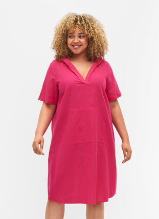 Short-sleeved dress with hood, Beetroot Purple, Model image number 0
