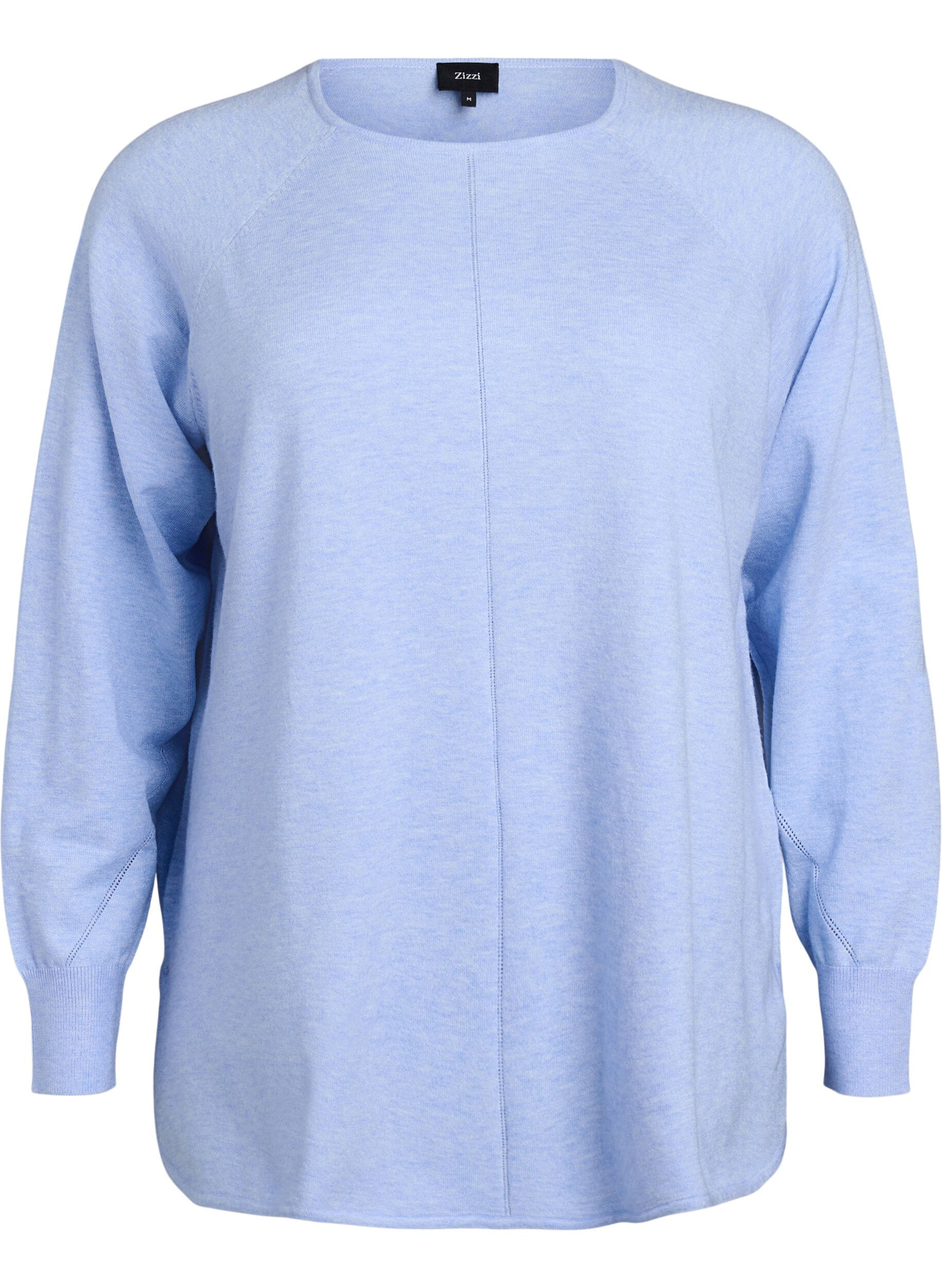 Zizzifashion Knitted blouse with round neck and knitted pattern, Light Blue, Packshot image number 0
