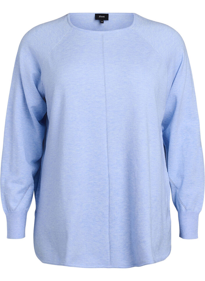 Knitted blouse with round neck and knitted pattern, Light Blue, Packshot image number 0