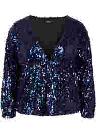 Cardigan with sequins and long sleeves, Evening Blue, Packshot