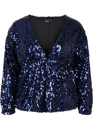 Cardigan with sequins and long sleeves, Evening Blue, Packshot image number 0