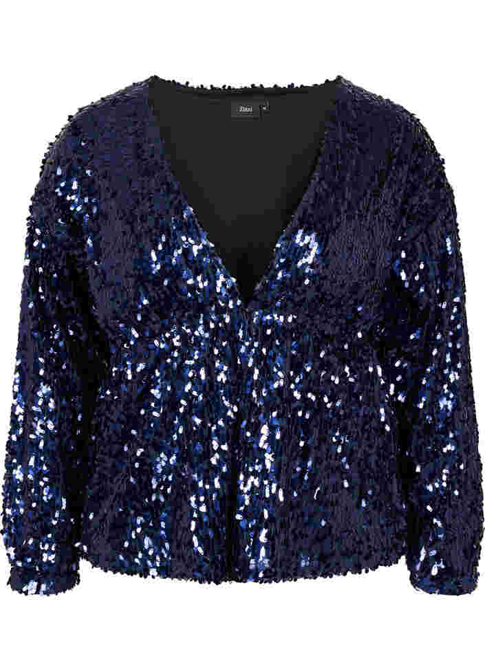 Cardigan with sequins and long sleeves, Evening Blue, Packshot image number 0