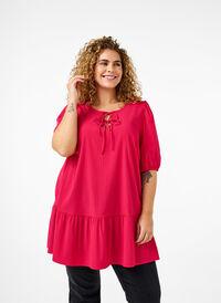 Tunic in viscose with ties, Bright Rose, Model