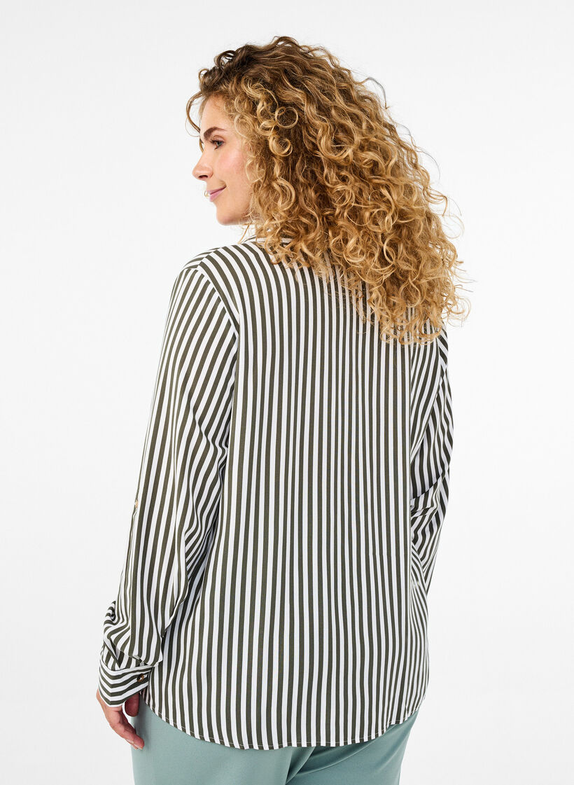 FLASH - Striped shirt with rolled-up sleeves, Green, Model image number 2