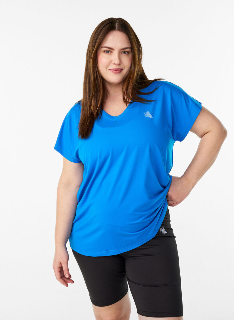 Loose training t-shirt with v-neck, Blue, Model image number 0