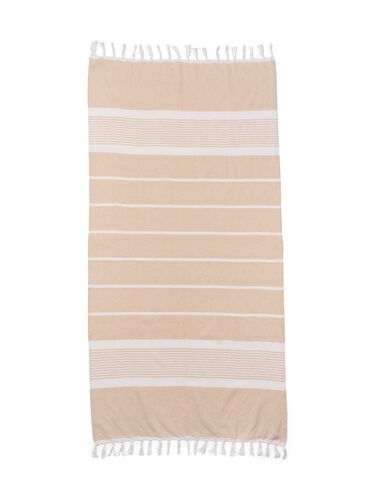 Striped Towels with fringes, Light Beige Melange, Packshot image number 1