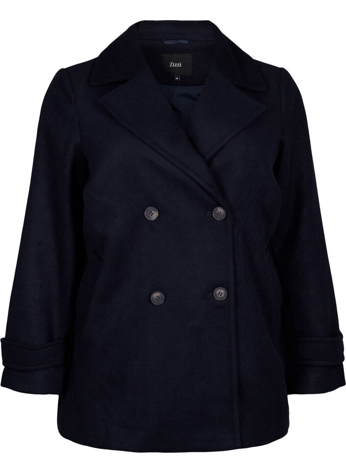 Short wool coat with pockets, Dark Navy, Packshot image number 0