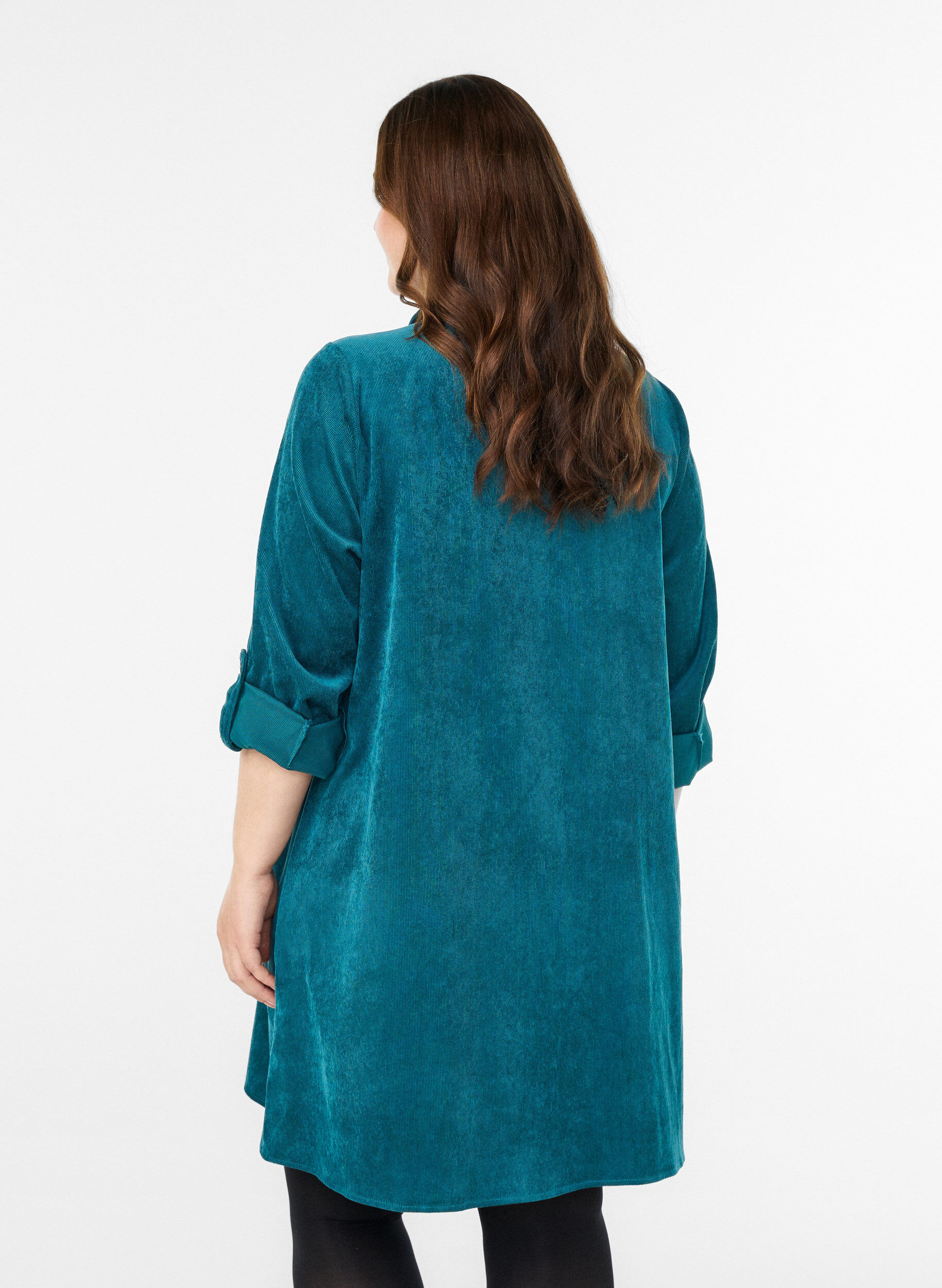 ZizzifashionCorduroy dress with zipper and 3/4 sleeves, Green, Model image number 2