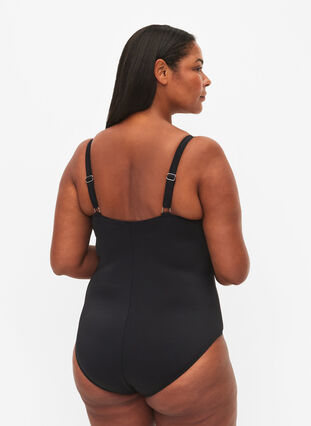 Quilted swimsuit with drapes, Black, Model image number 1