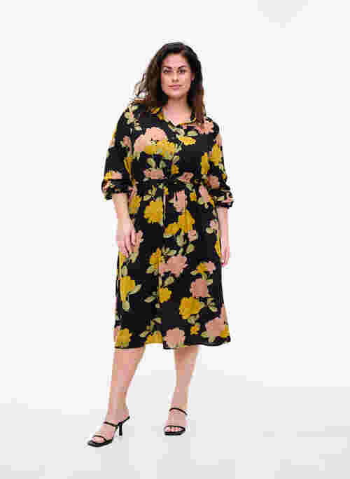 Floral viscose dress with lace