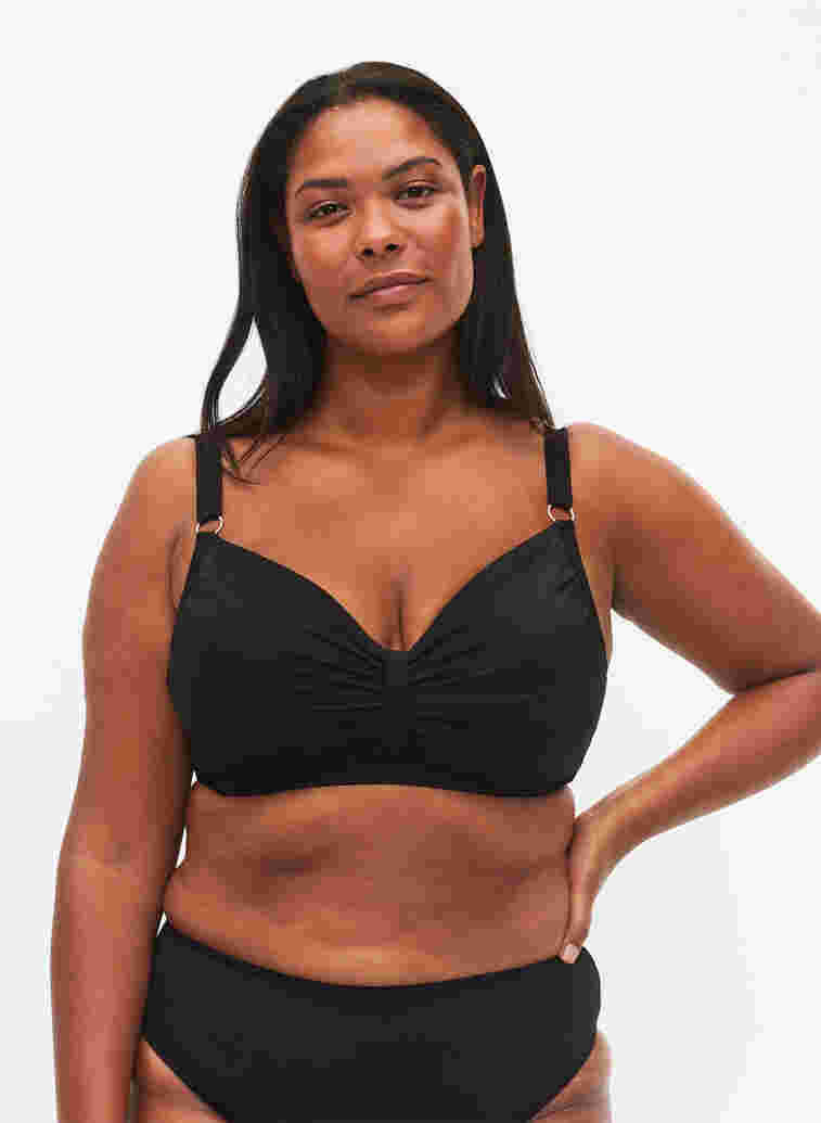 Bikini top with drape front, Black, Model image number 0
