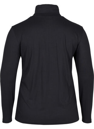 Long-sleeved cotton blouse with turtleneck, Solid Black, Packshot image number 1