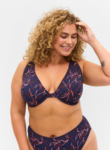 Printed bikini top with underwire, Graphic Print , Model image number 0