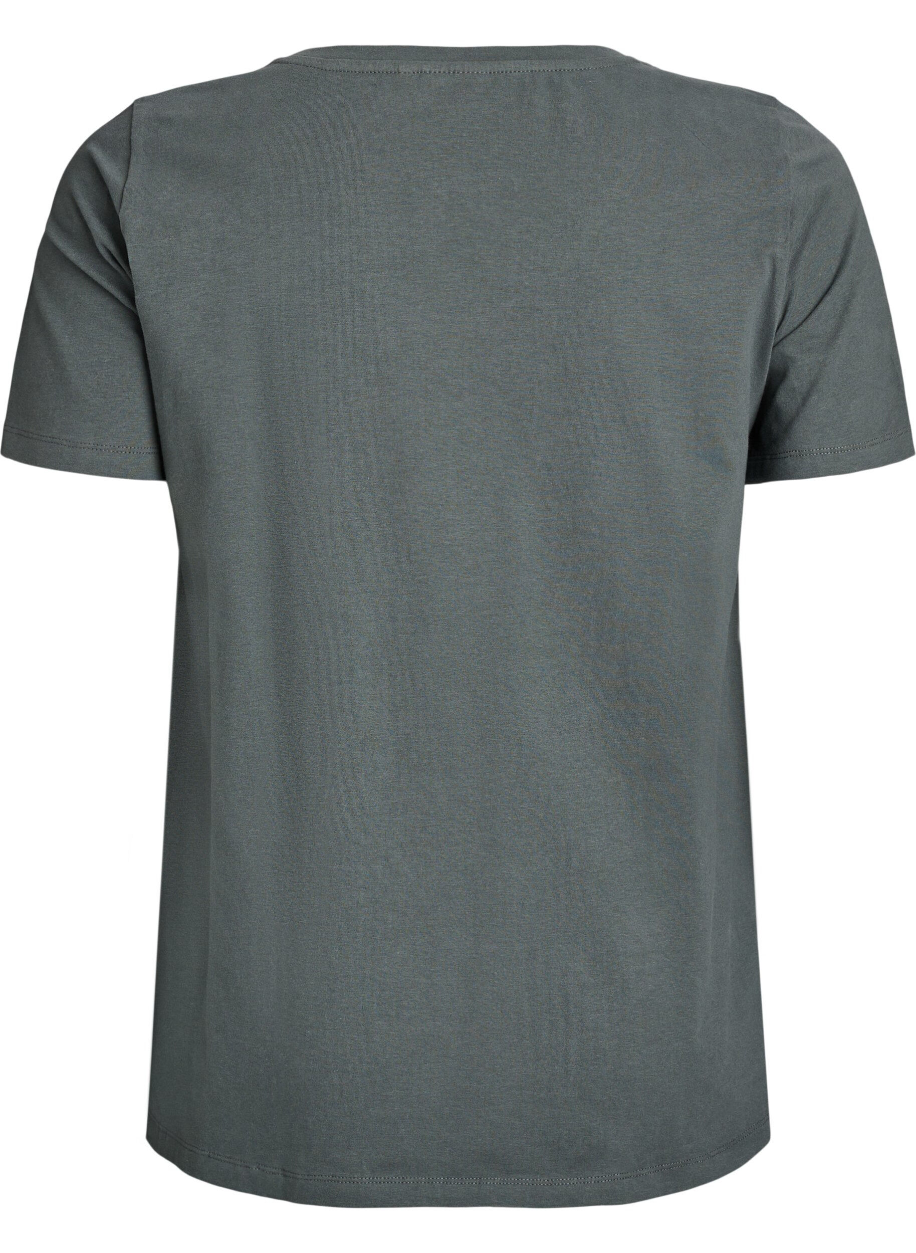 ZizzifashionSolid-coloured basic cotton T-shirt, Green, Packshot image number 1