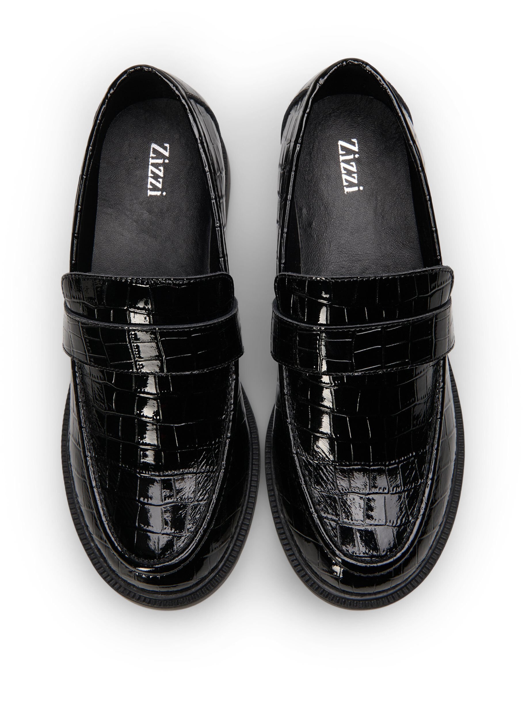 Zizzifashion Wide fit croco loafers in leather, Black, Packshot image number 2
