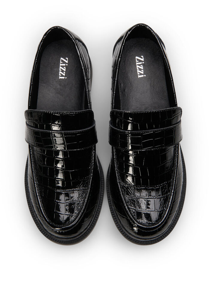 Wide fit croco loafers in leather, Black, Packshot image number 2