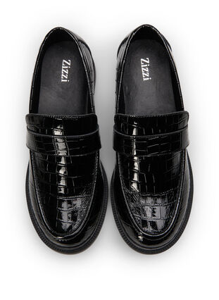 Wide fit croco loafers in leather, Black, Packshot image number 2