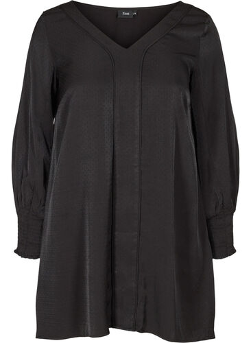 Long-sleeved tunic with smock detail, Black, Packshot image number 0