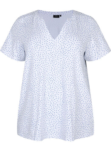 Cotton t-shirt with dots and v-neck, B.White/S.T.W Dot, Packshot image number 0