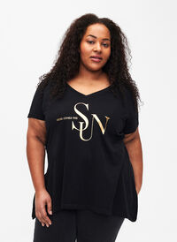 Cotton t-shirt with short sleeves, Black W. Sun, Model