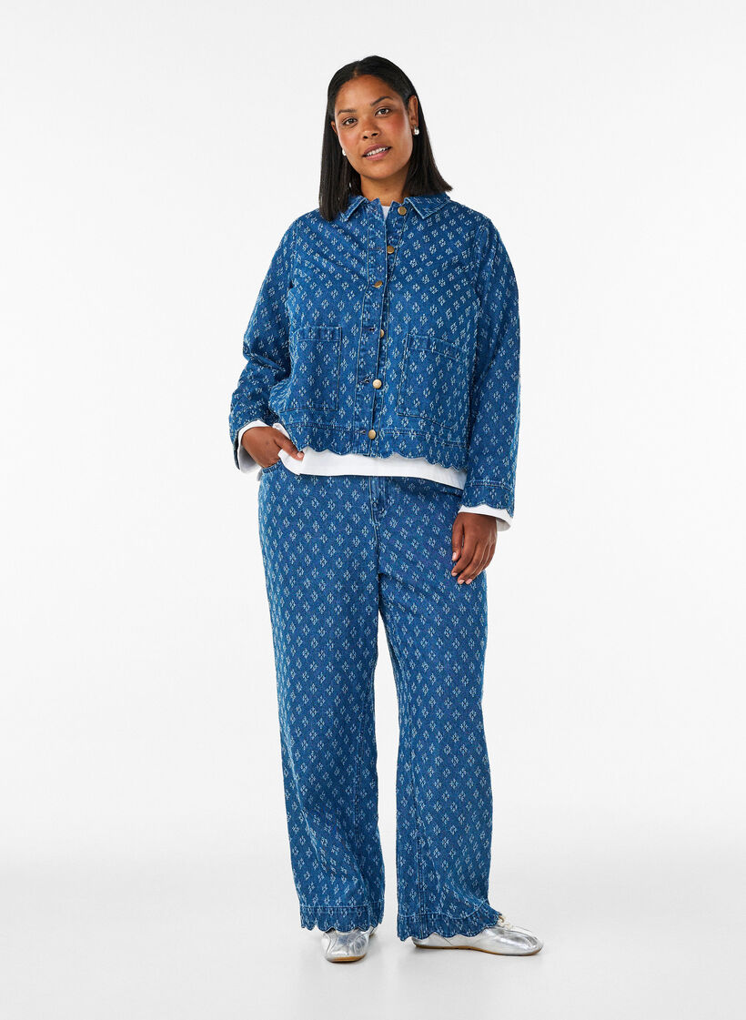 Myra jeans with wide fit and distressed pattern, Blue, Model image number 0