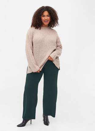 High-neck knitted jumper with rib details, Simply Taupe Mel., Model image number 2