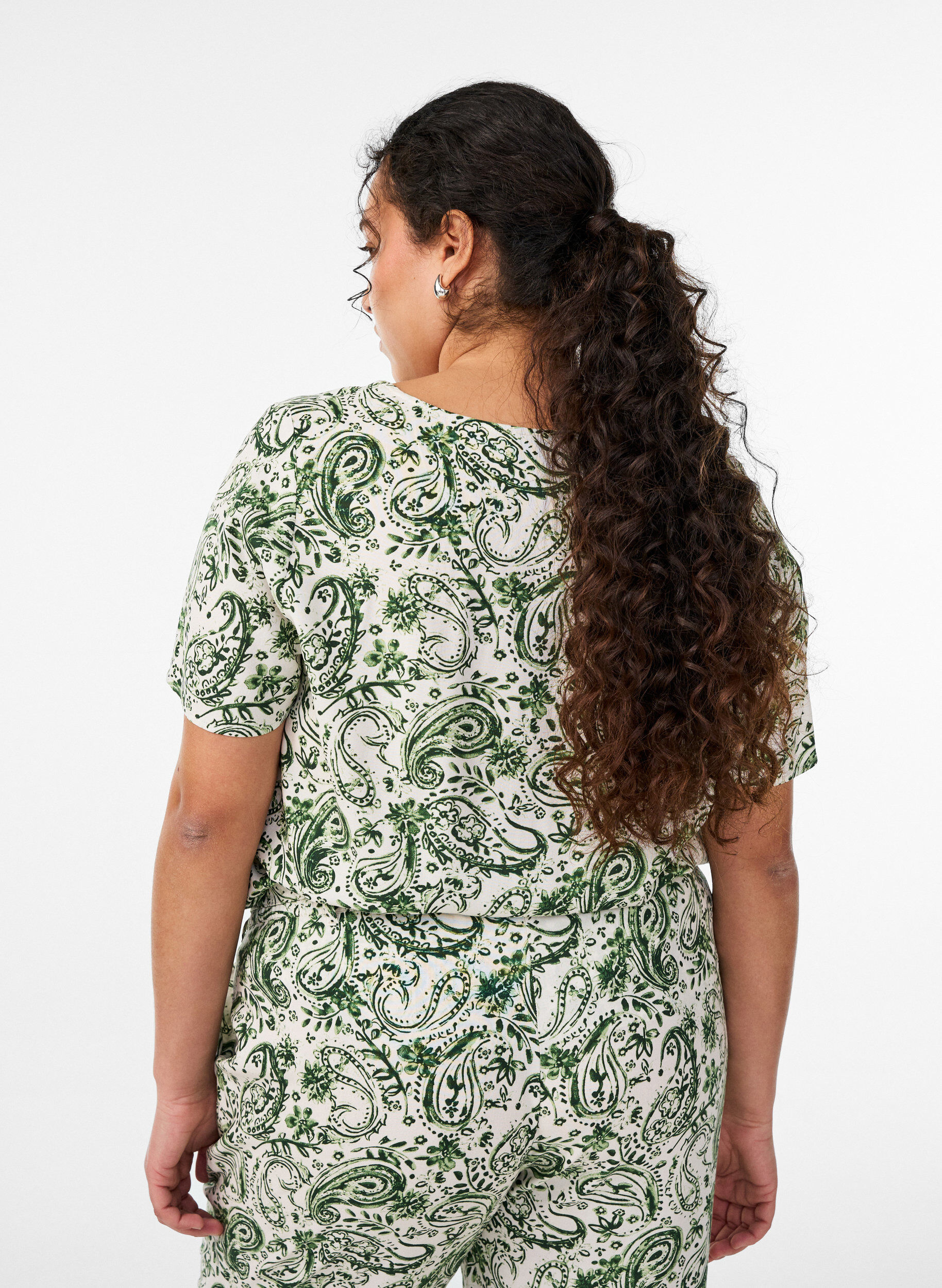 Zizzifashion Short sleeve viscose blouse with print, Green, Model image number 2