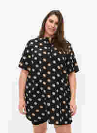 FLASH - Floral tunic with short sleeves, Black Brown Dot, Model