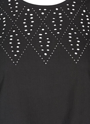 Short-sleeved t-shirt with broderie anglaise, Black, Packshot image number 2