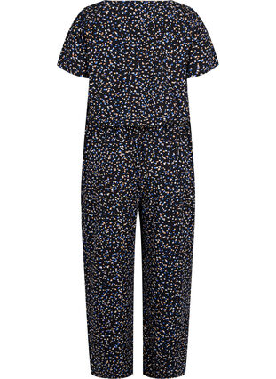 Simple and loose-fitting jumpsuit with tie string, Black Graphic, Packshot image number 1