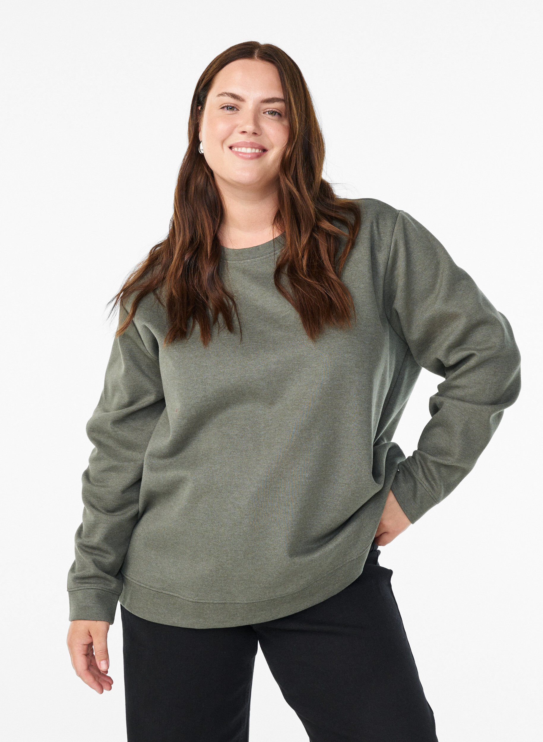 Sweatshirt with crew neck, Green, Model