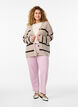 FLASH - Knitted cardigan with stripes and buttons, Beige, Model image number 1