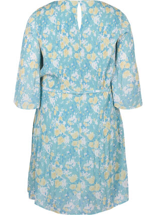 Printed pleated dress with tie string, Cameo Blue Flower, Packshot image number 1